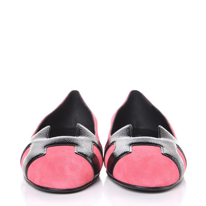 Hermes Velvet Goatskin Patent Epsom Nice Ballerina Flats 37.5 Fuchsia Black 2 of 8