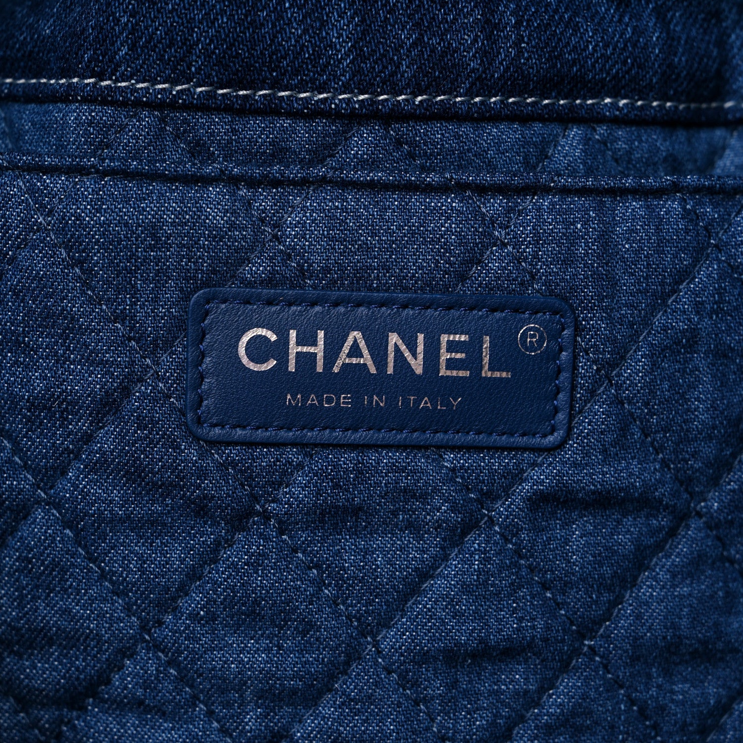 Chanel Denim Printed Shopping Bag Blue 6 of 9