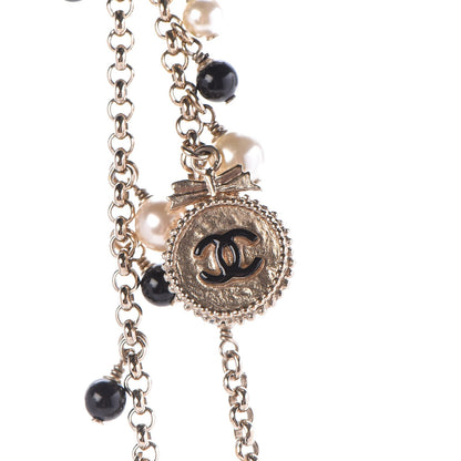Chanel Pearl Beaded Enamel CC Coco Long Necklace Black Gold 5 of 9