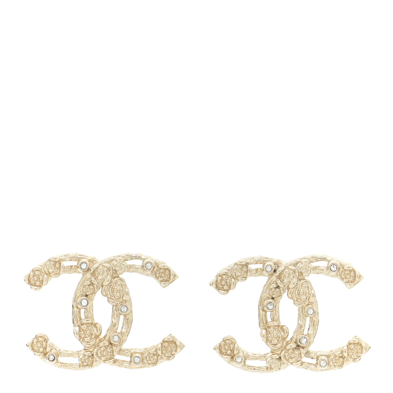 Chanel Crystal CC Camellia Earrings Gold 1 of 6