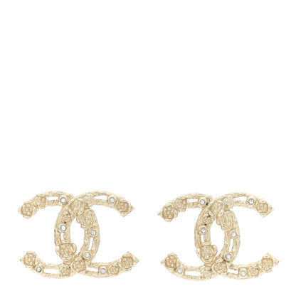 Chanel Crystal CC Camellia Earrings Gold 1 of 6