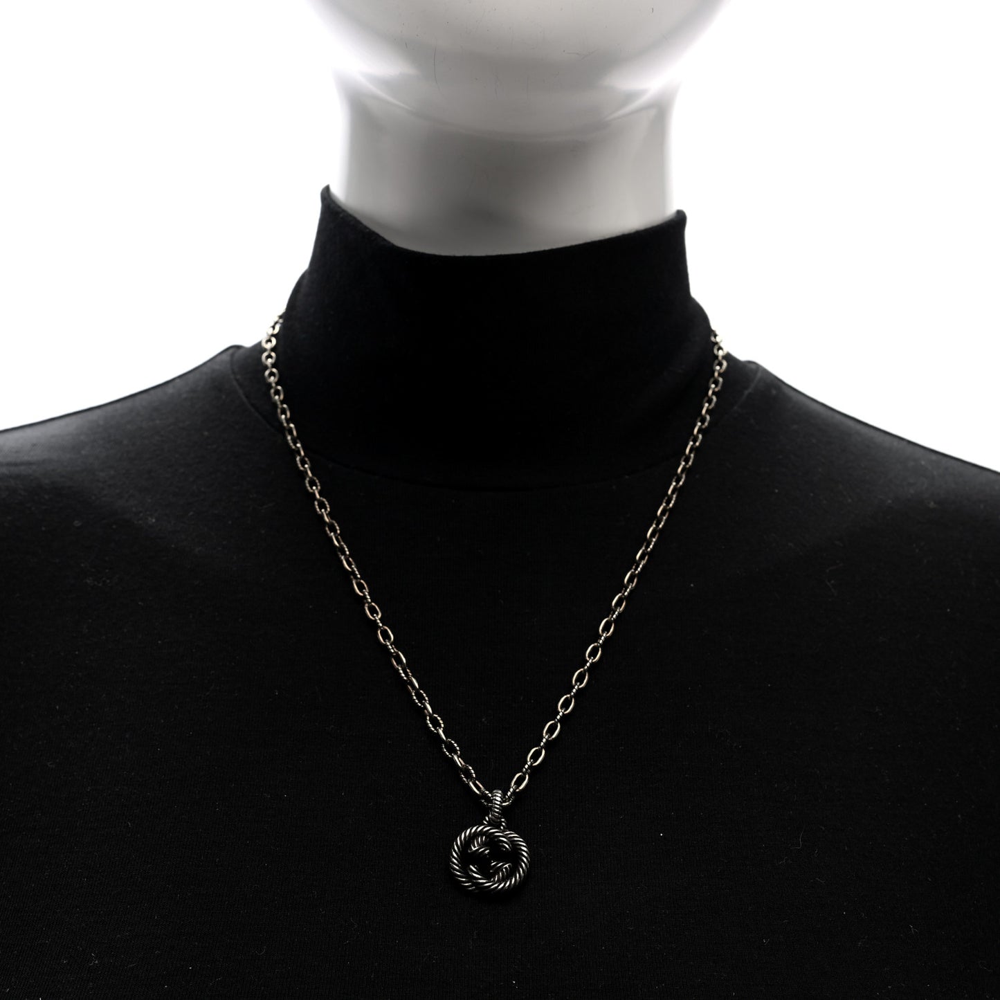 Sterling Silver Textured Interlocking G Pendant Necklace