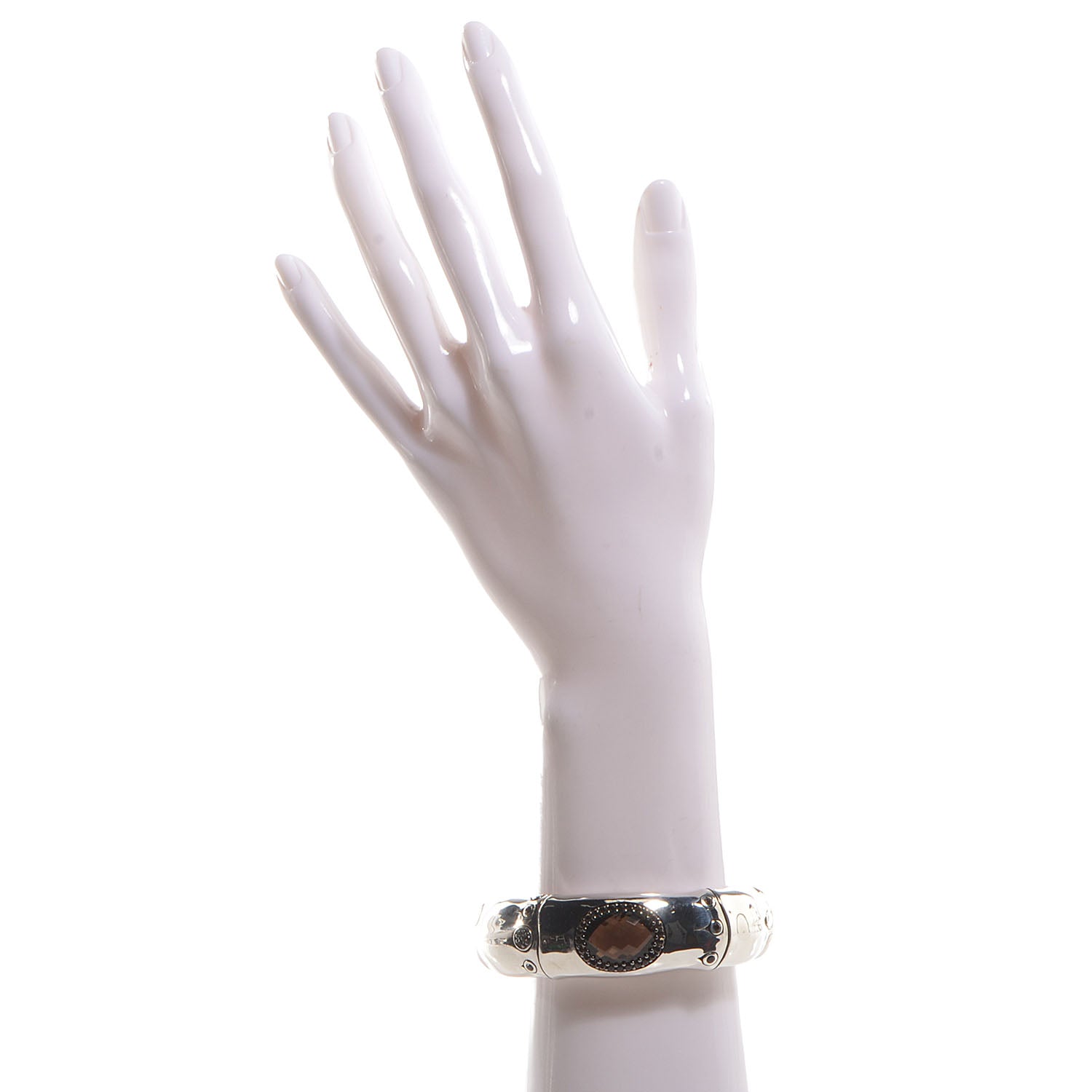 John Hardy Sterling Silver Smoky Quartz Wide Bamboo Kick Cuff 2 of 6