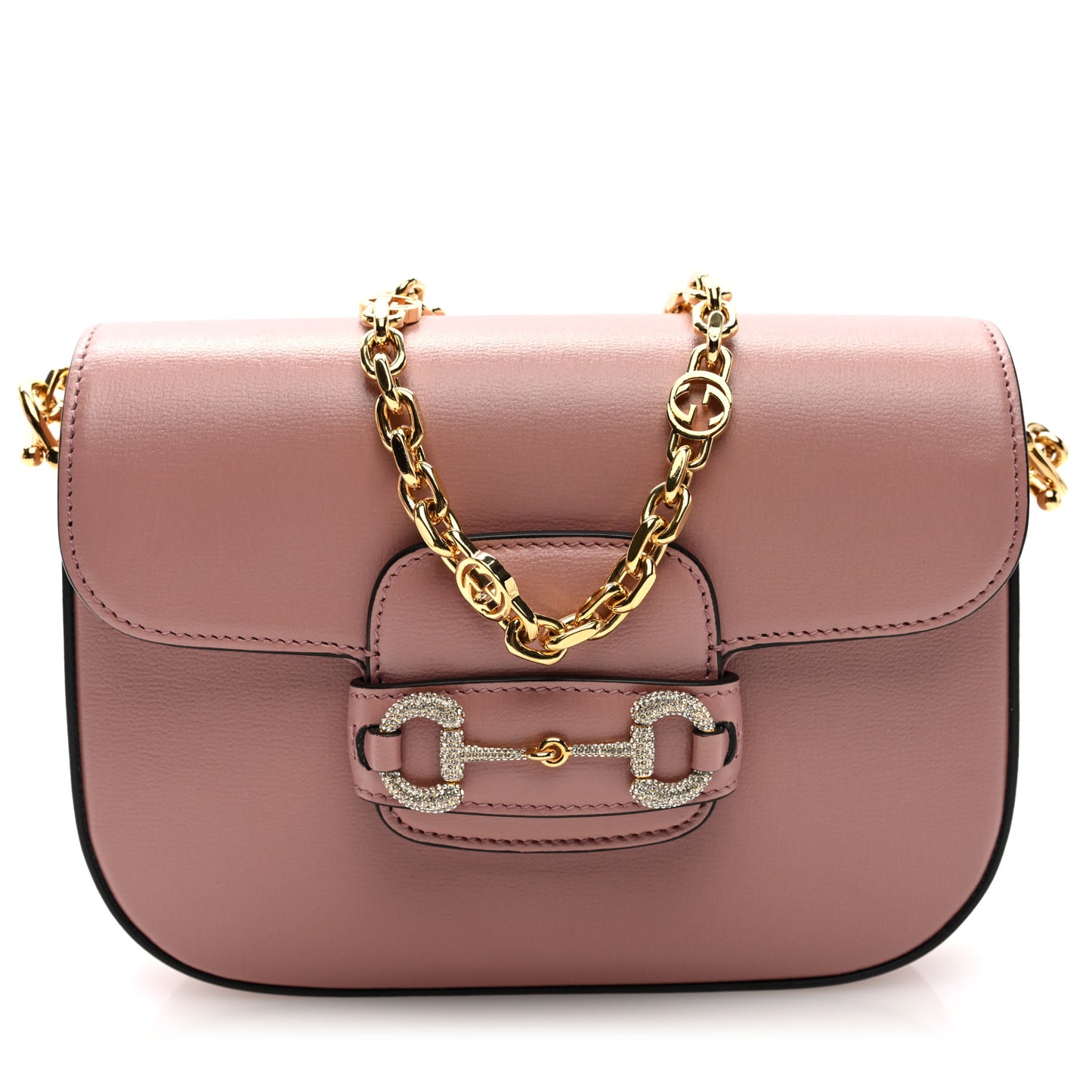 Azalea Calfskin Crystal GG Monogram Mini Horsebit 1955 Shoulder Bag Pink