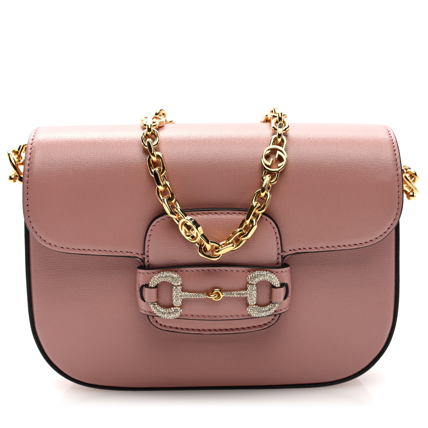 Gucci Azalea Calfskin Crystal GG Monogram Mini Horsebit 1955 Shoulder Bag Pink 1 of 10