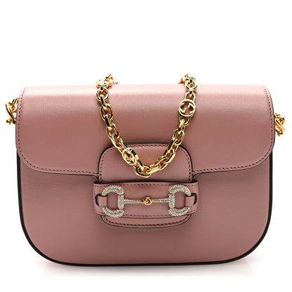 Gucci Azalea Calfskin Crystal GG Monogram Mini Horsebit 1955 Shoulder Bag Pink 1 of 10