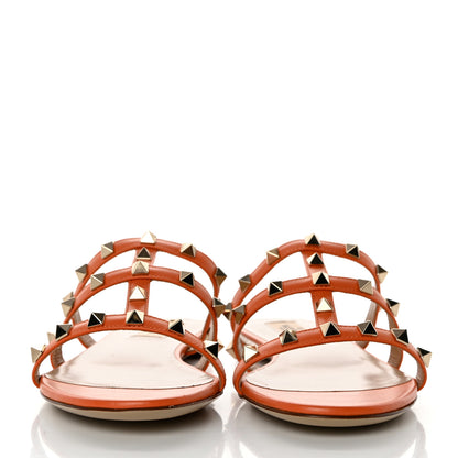 Valentino Garavani Nappa Rockstud Caged Flat Slide Sandals 38 Orange Zest 2 of 9