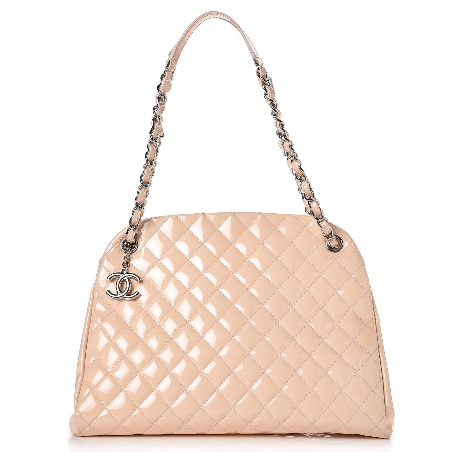Patent Quilted Large Just Mademoiselle Bowling Bag Beige