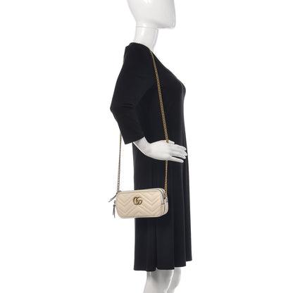 Gucci Calfskin Matelasse Mini GG Marmont Chain Crossbody Bag Mystic White 2 of 9