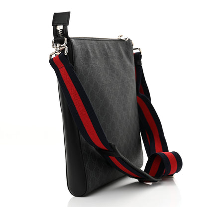Gucci GG Supreme Monogram Appia Calfskin Web Flat Messenger Bag Black Grey 3 of 10