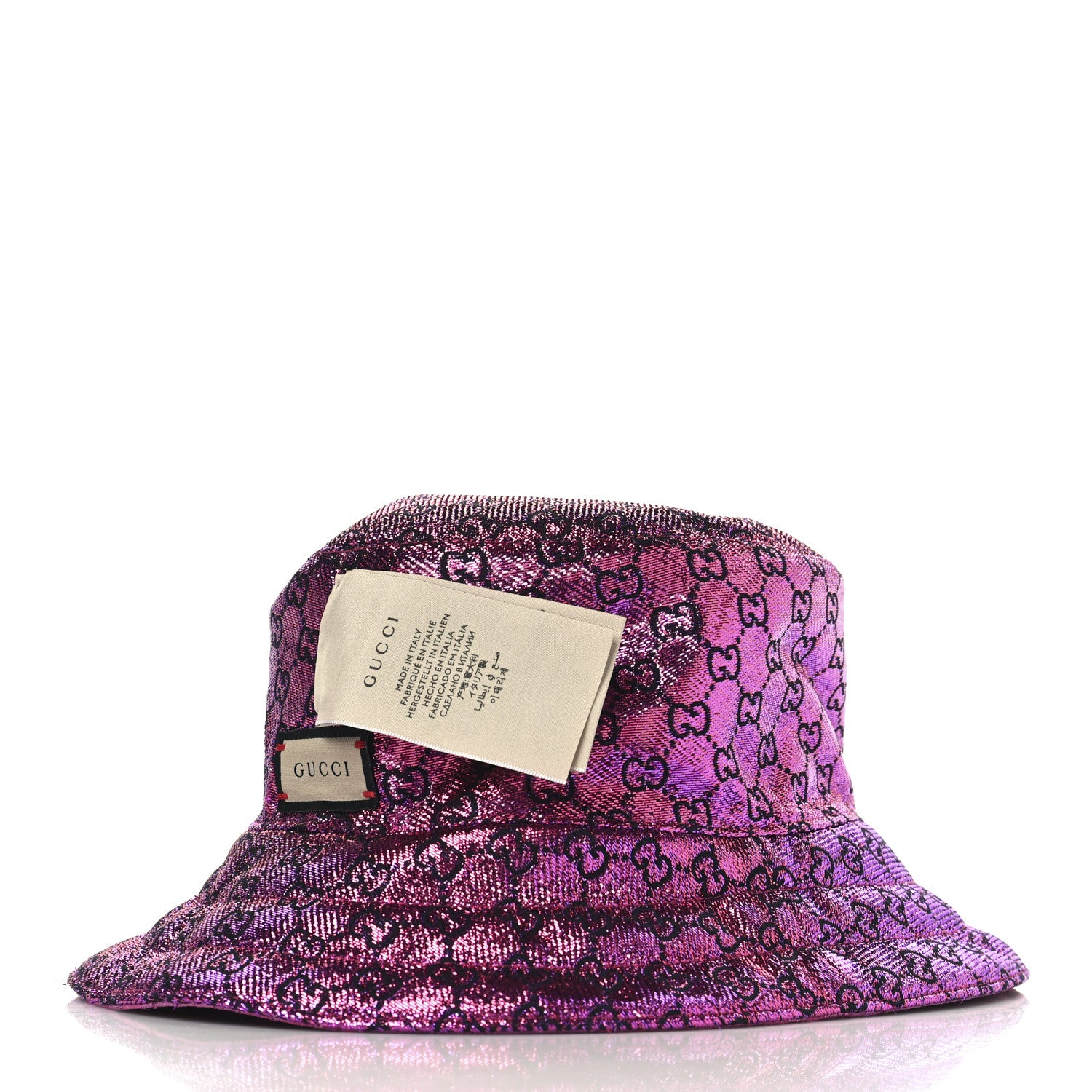 Gucci Canvas Lame GG Monogram Reversible Bucket Hat S Fuxia Pink 10 of 14