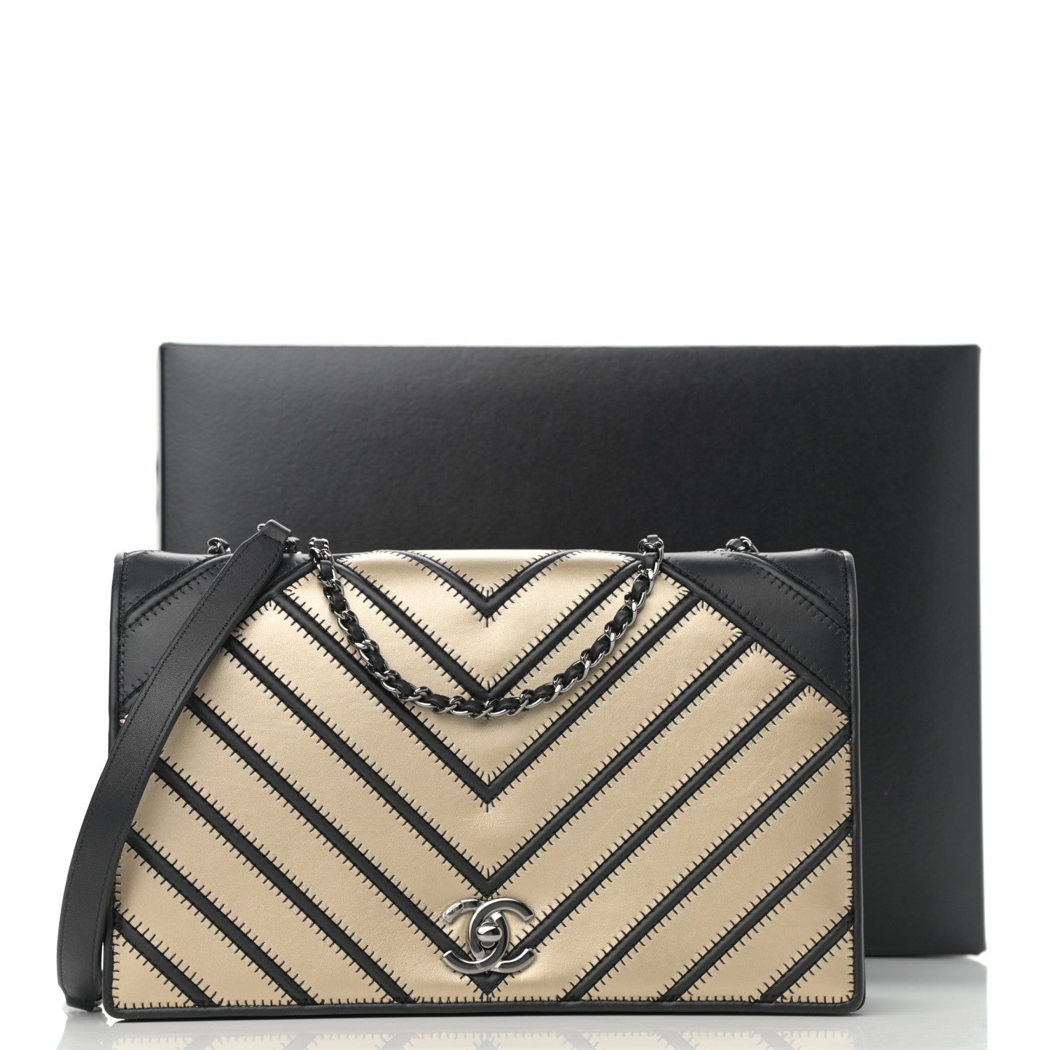 Chanel Grosgrain Chevron Quilted Couture Flap Black Gold 11 of 11