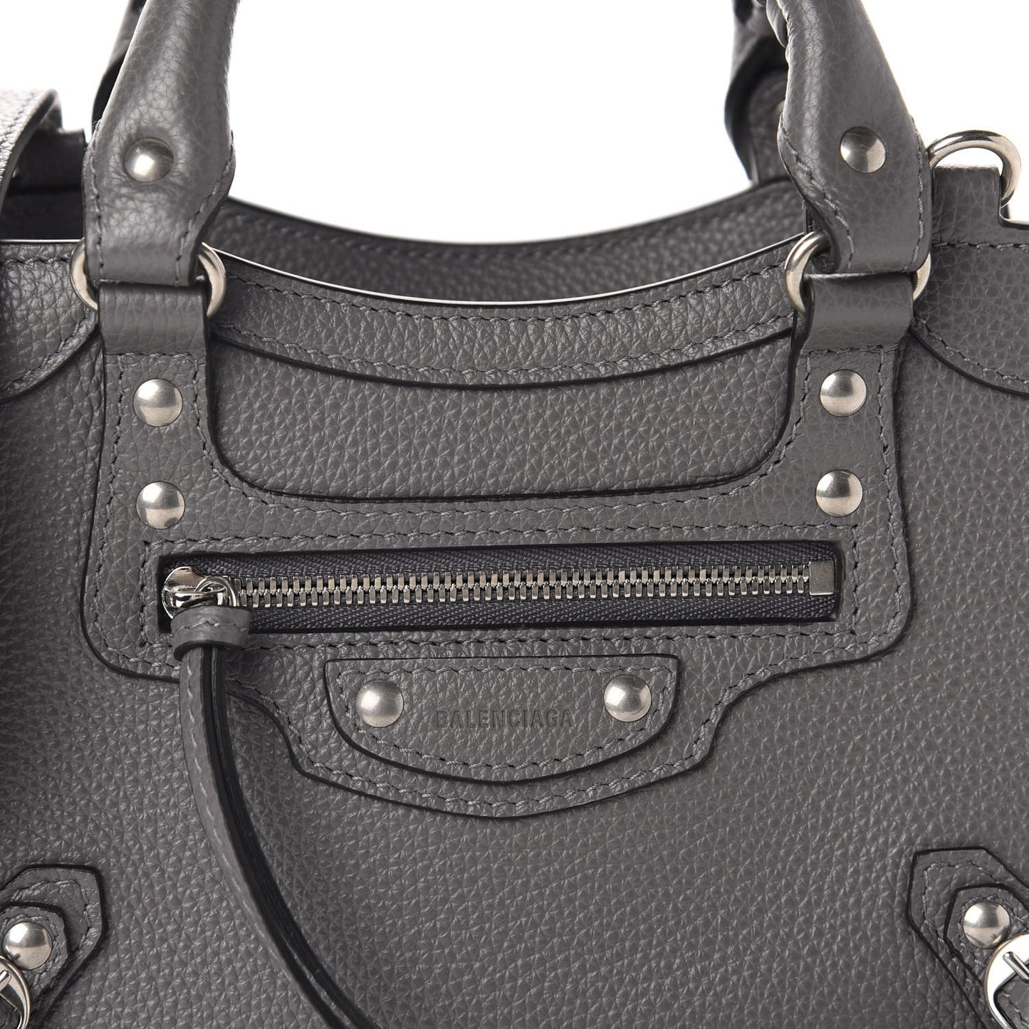 Grained Calfskin Neo Classic Silver Hardware Mini City Dark Grey