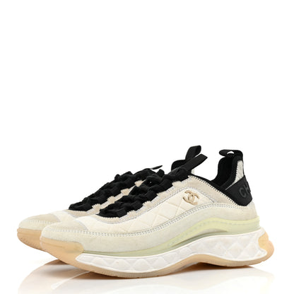 Chanel Velvet Calfskin Mixed Fibers CC Sneakers 38 Ivory Black 3 of 11
