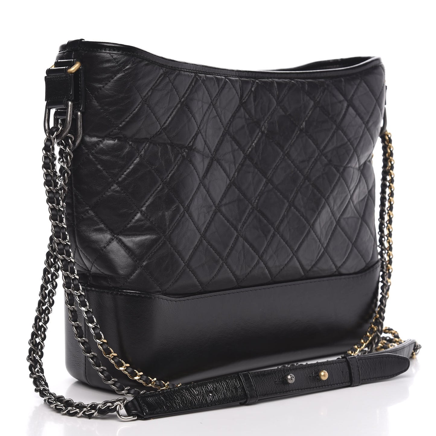 Aged Calfskin Quilted Large Gabrielle Hobo Black