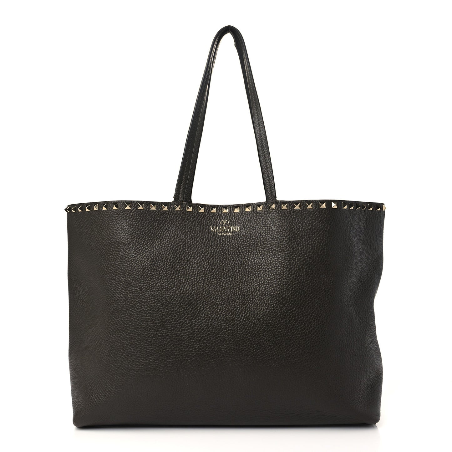 Grained Calfskin Rockstud Shoulder Tote Graphite