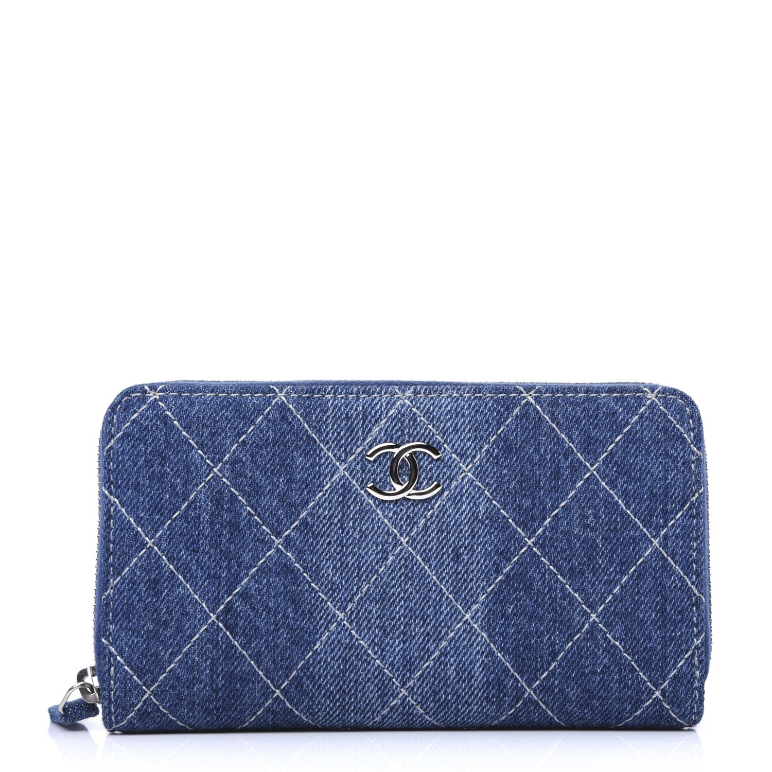 Chanel Denim Quilted Medium Zip Wallet Blue 1 of 9