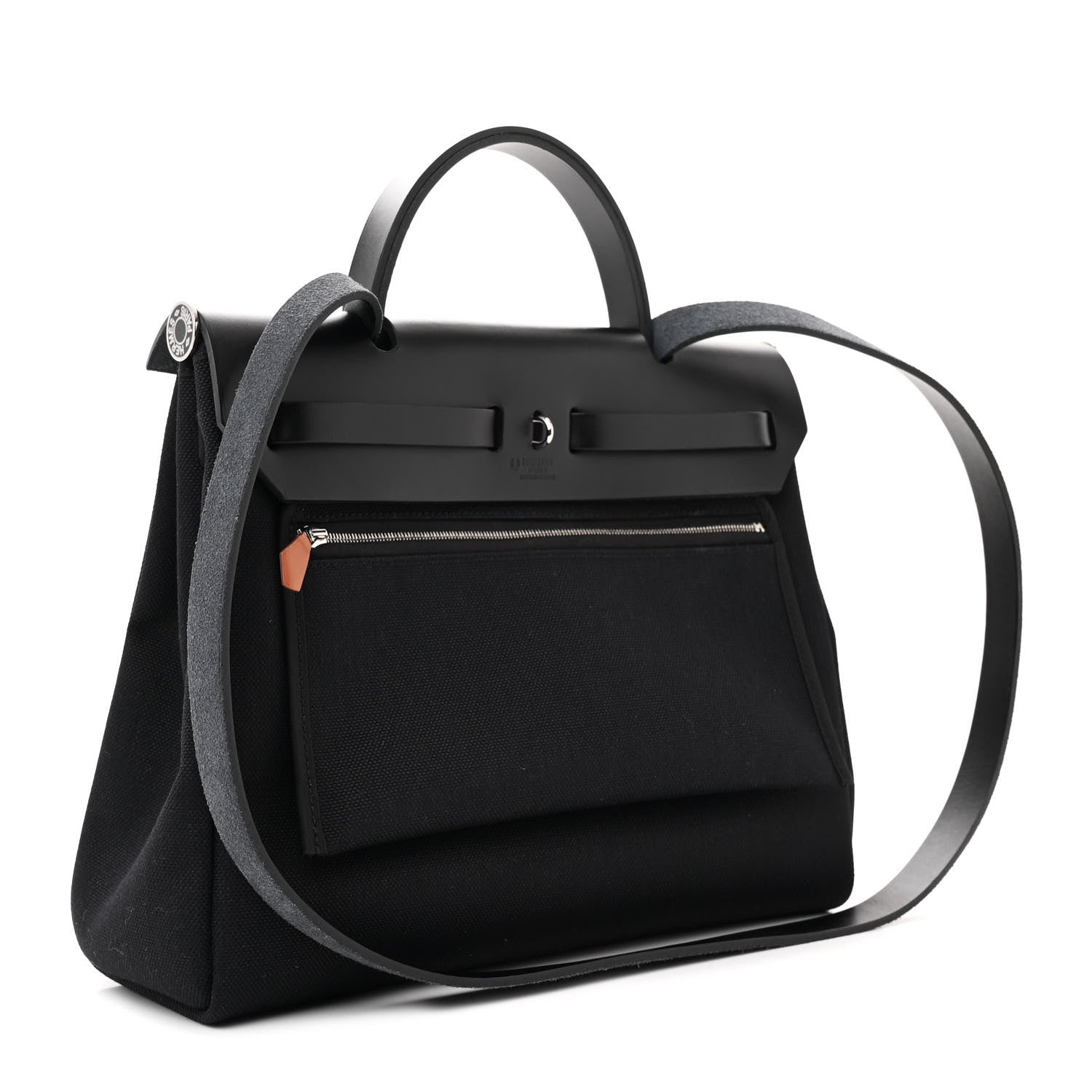 Hermes Military Toile Vache Hunter Laque Horseshoe Herbag Zip Retourne 31 PM Black 4 of 13
