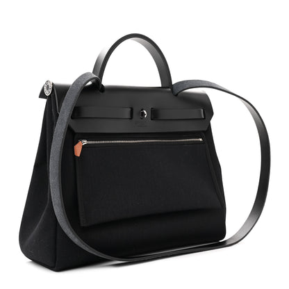 Hermes Military Toile Vache Hunter Laque Horseshoe Herbag Zip Retourne 31 PM Black 4 of 13