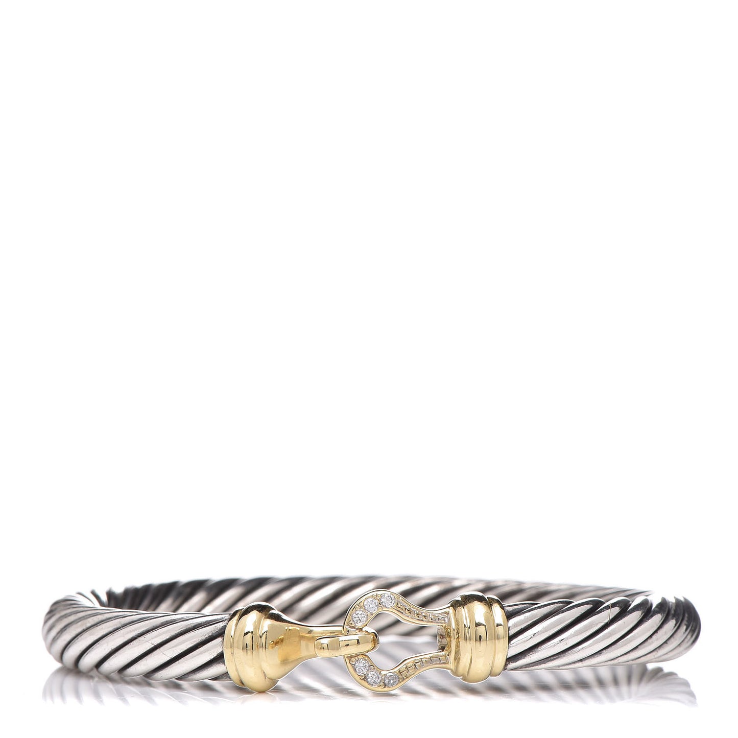 Sterling Silver 18K Yellow Gold Diamond 7mm Cable Buckle Bracelet