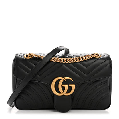 Gucci Calfskin Matelasse Small GG Marmont Shoulder Bag Black 1 of 10