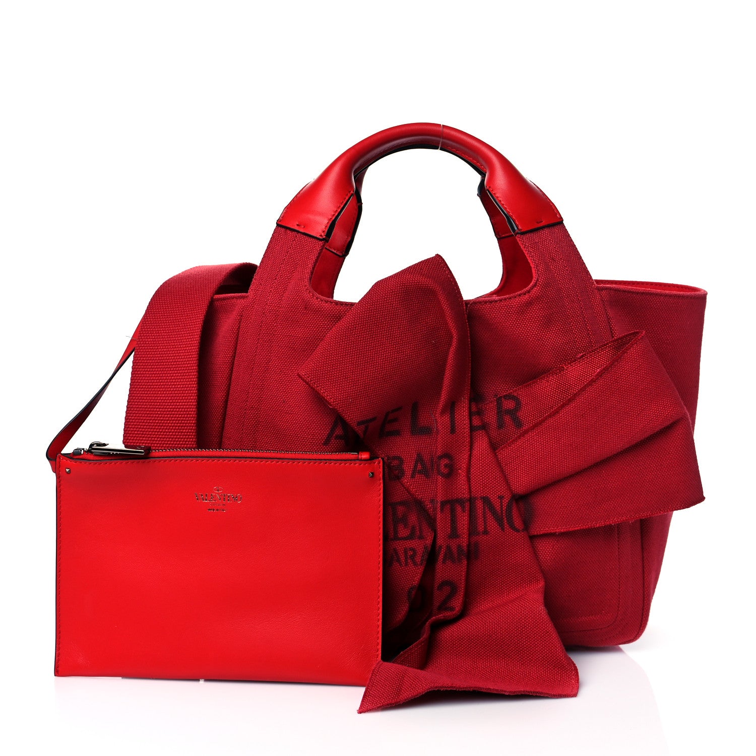 Valentino Garavani Canvas Atelier 02 Bow Edition Small Tote Bag Red 1 of 10