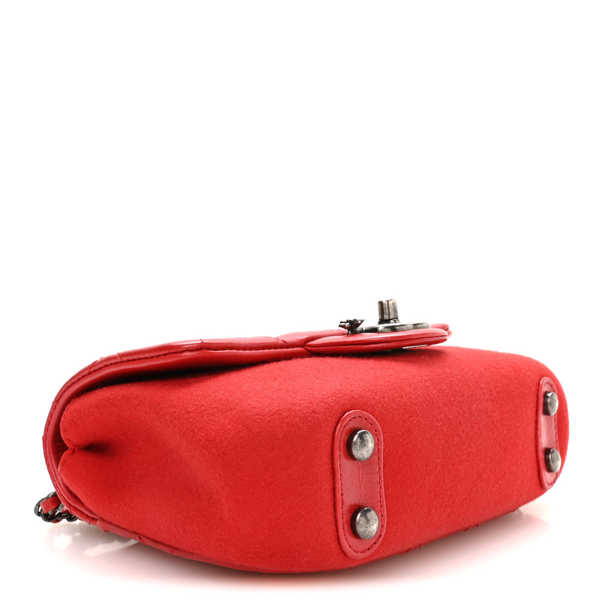 Felt Glazed Calfskin Quilted Edelweiss Flower Flap Red