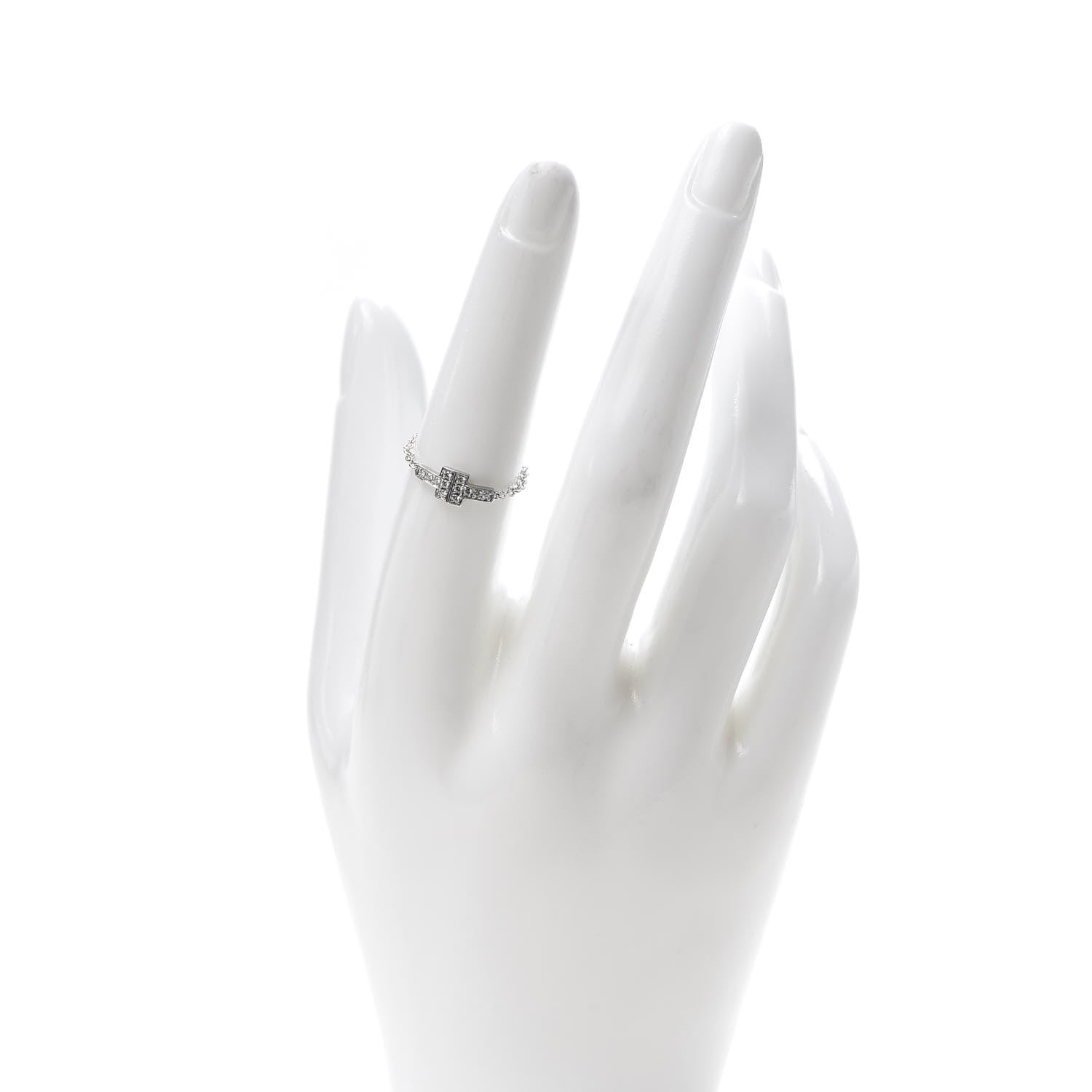 Tiffany 18K White Gold Diamond T Chain Ring 50 5.25 2 of 5