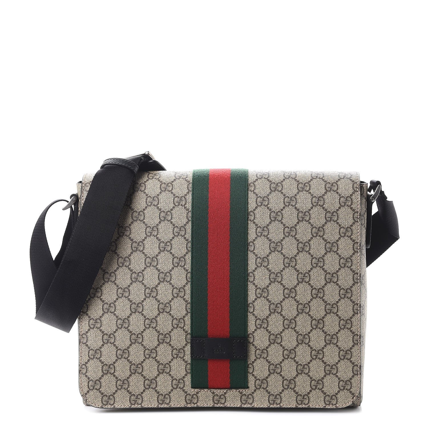 Gucci GG Supreme Monogram Web Flap Messenger Bag Black 1 of 7