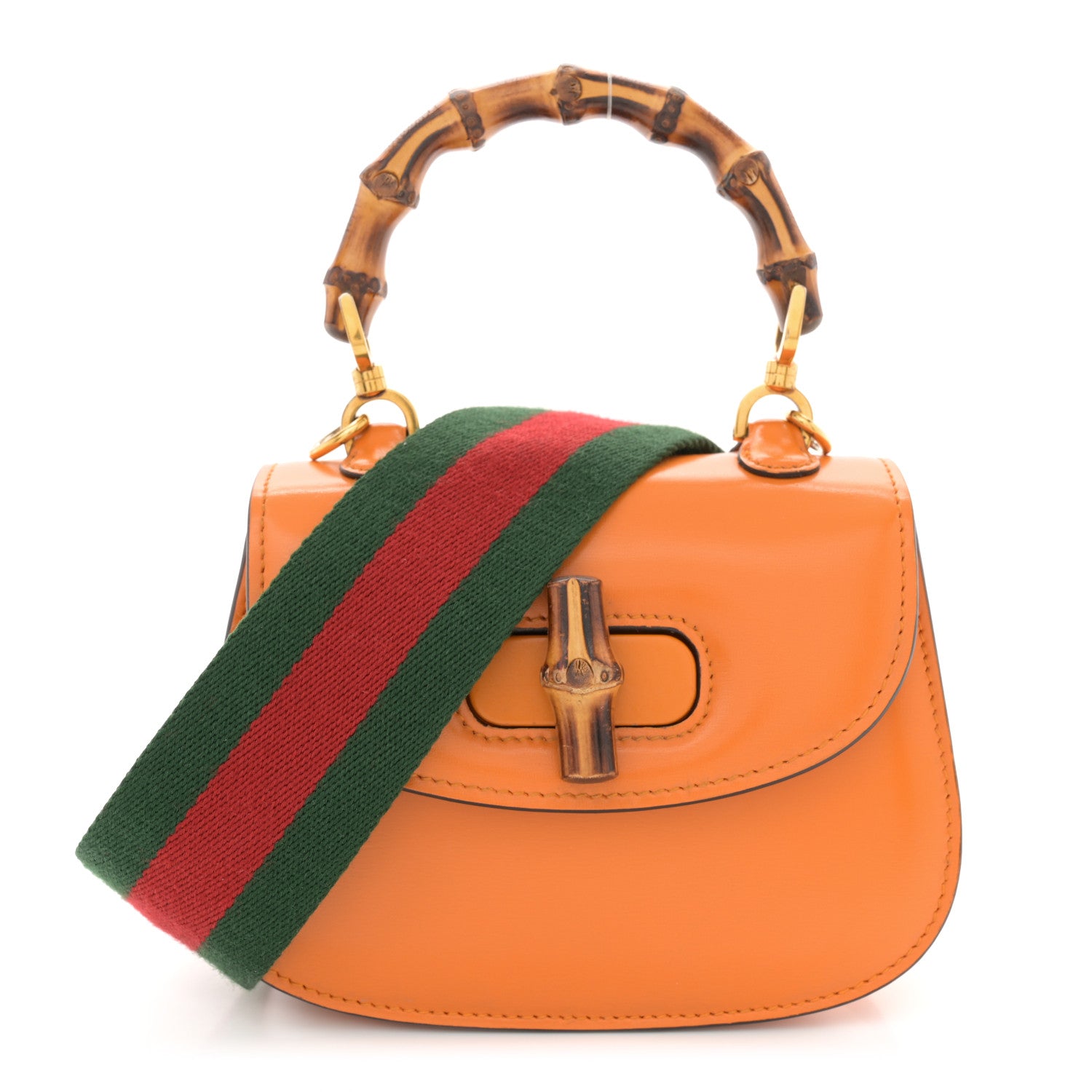 Gucci Boarded Dyana Lux Calfskin Web Mini Bamboo 1947 Top Handle Bag Marigold Yellow 1 of 13