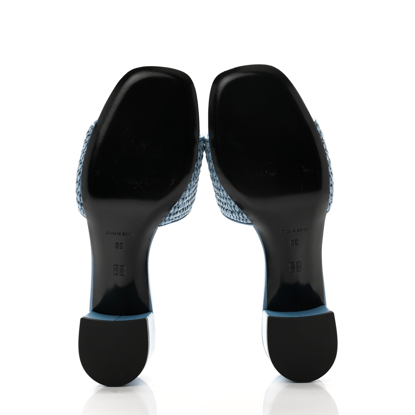Raffia Logo Mule Sandals 38 Denim Blue