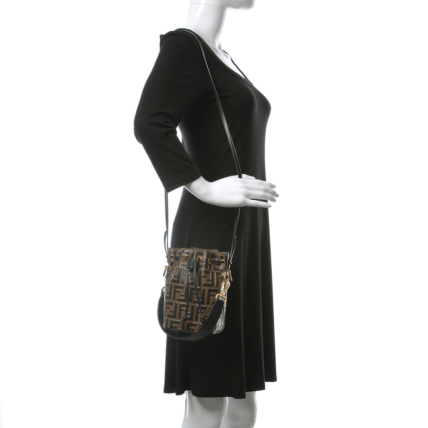 Fendi Vitello Liberty F is Fendi Bi-Color FF 1974 Embossed Mini Mon Tresor Bucket Bag Maya Black 2 of 11