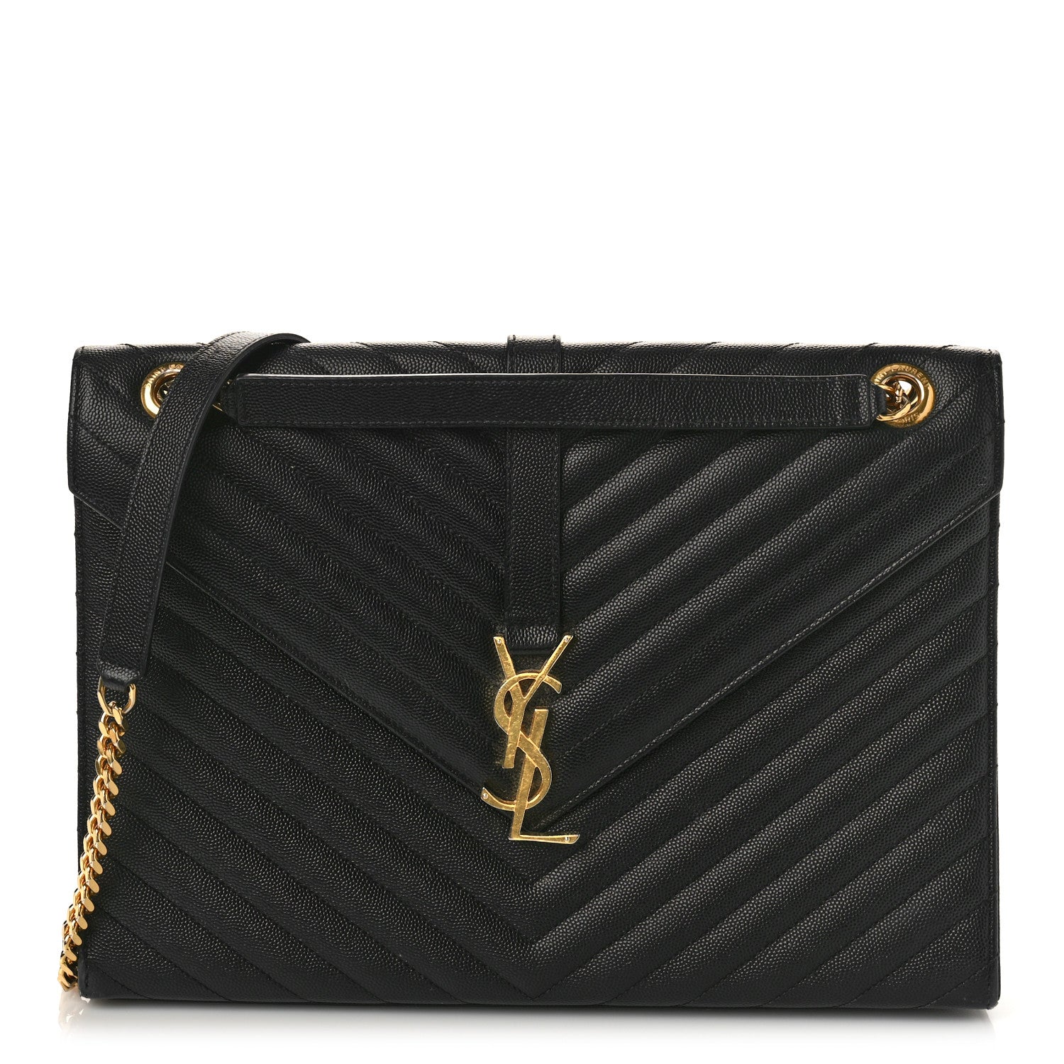Saint Laurent Grain De Poudre Matelasse Chevron Large Monogram Satchel Black 1 of 13
