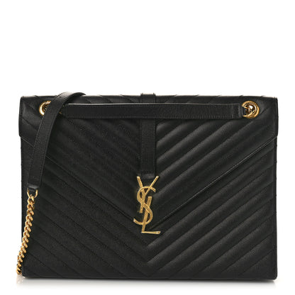 Saint Laurent Grain De Poudre Matelasse Chevron Large Monogram Satchel Black 1 of 13