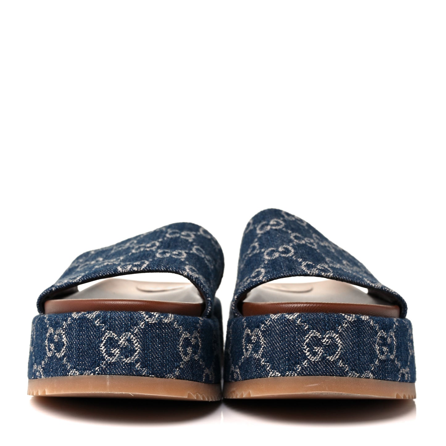 New Denim GG Monogram Angelina Platform 55mm Slide Sandals 38.5 Blue Tea