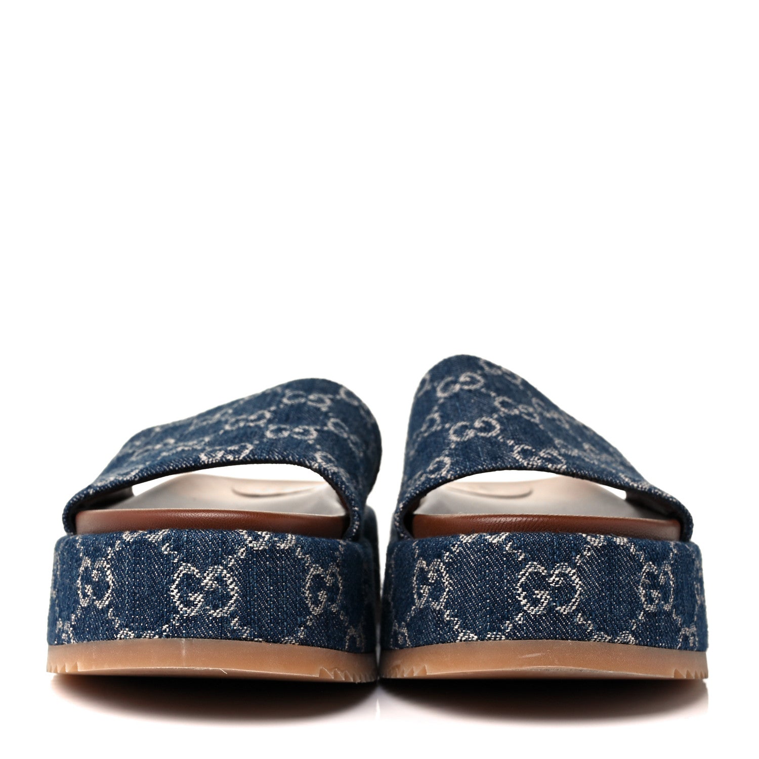 Gucci New Denim GG Monogram Angelina Platform 55mm Slide Sandals 38.5 Blue Tea 2 of 8