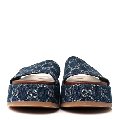 Gucci New Denim GG Monogram Angelina Platform 55mm Slide Sandals 38.5 Blue Tea 2 of 8