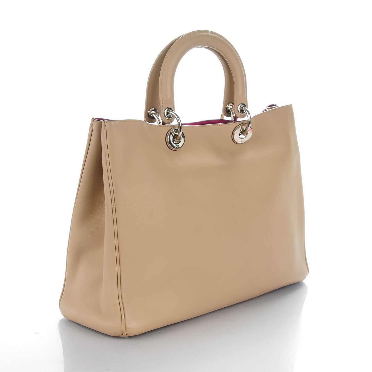 CHRISTIAN Smooth Calfskin Medium Diorissimo Tote Beige Fuchsia