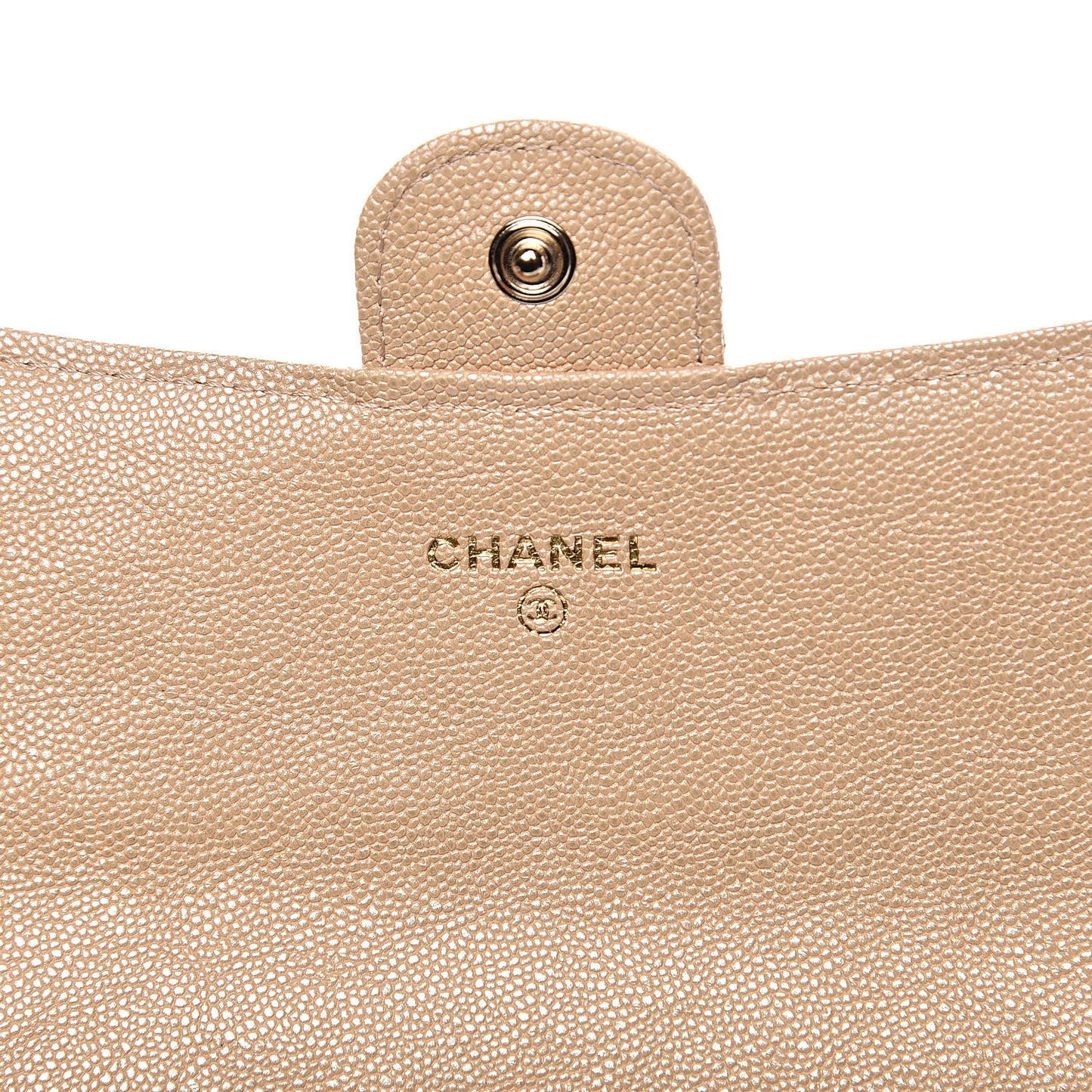 Iridescent Caviar Quilted Long Flap Wallet Beige