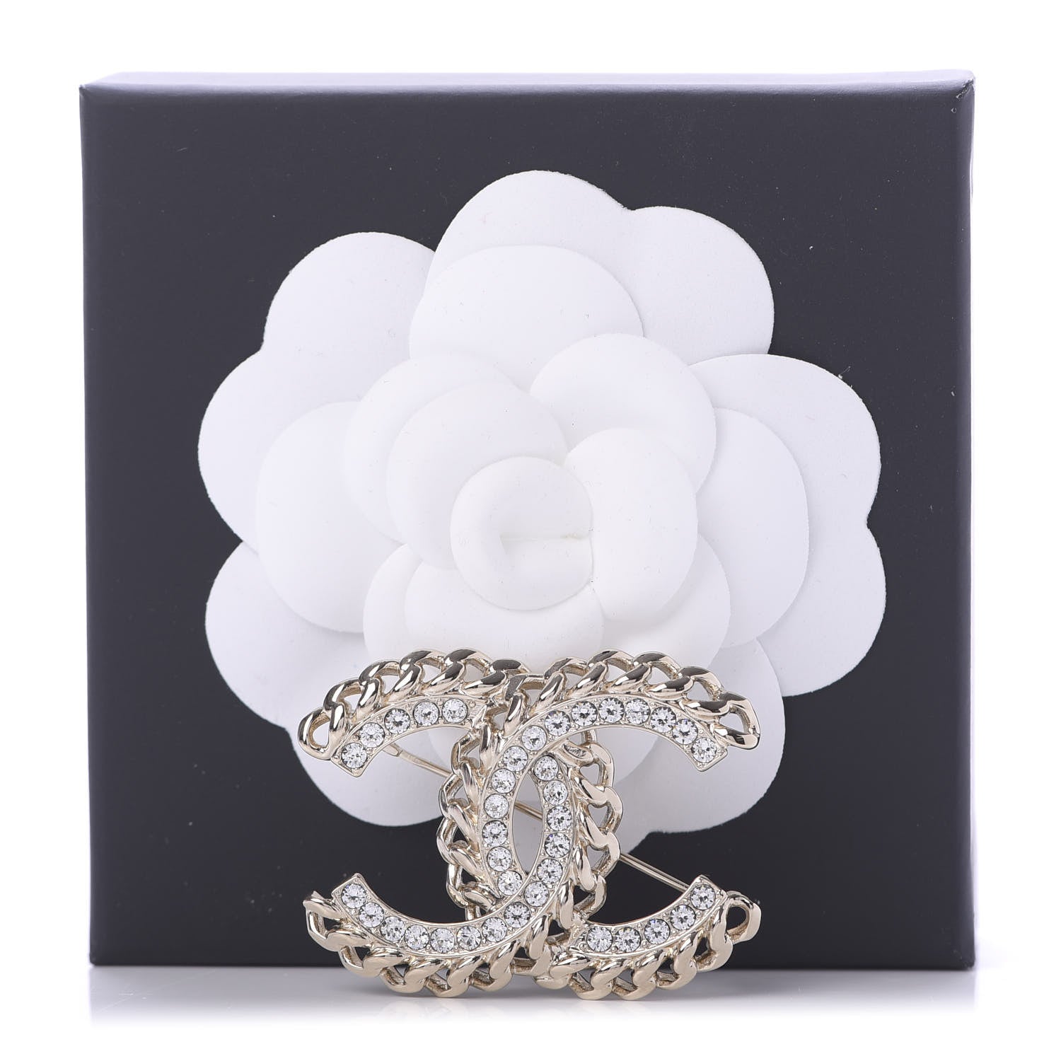 Chanel Crystal Chain CC Brooch Gold 4 of 4