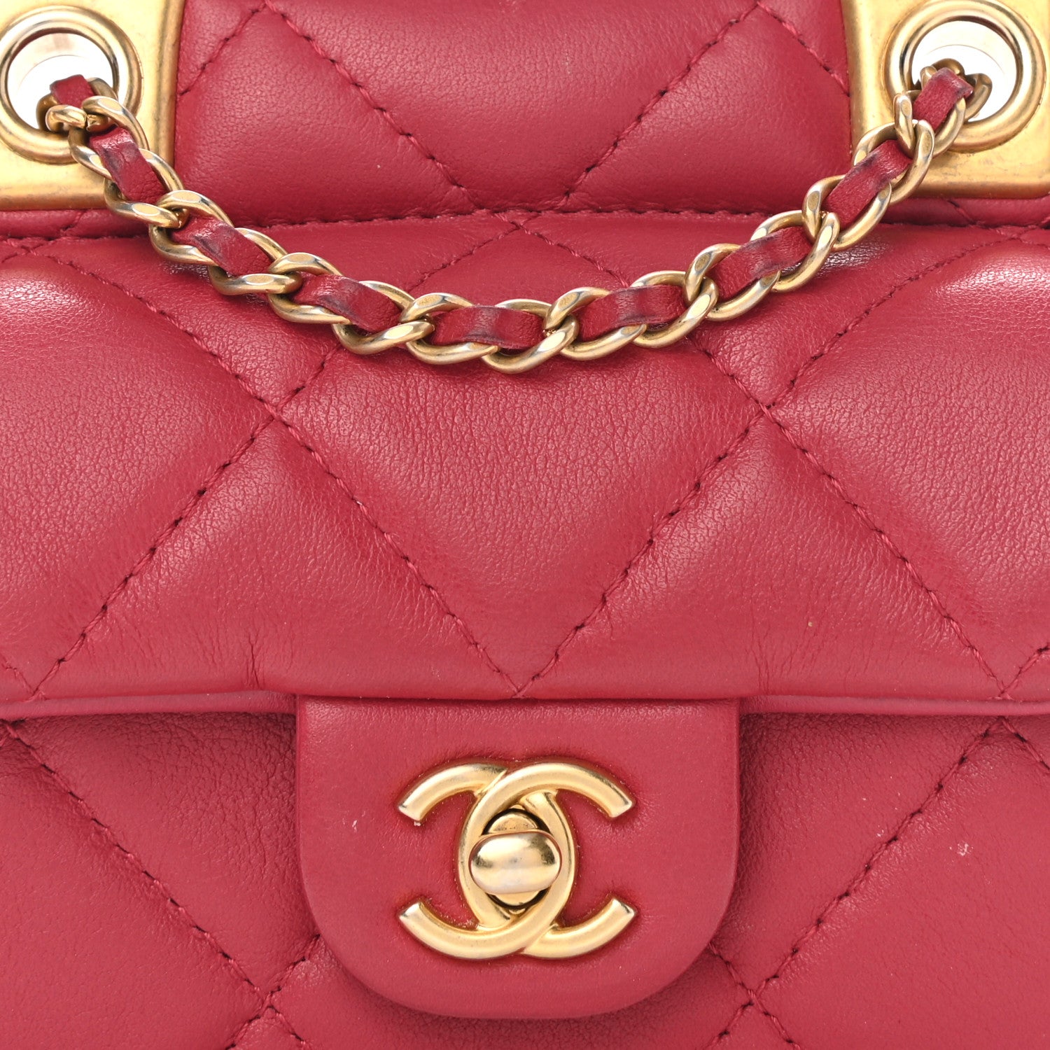 Chanel Calfskin Quilted Lady Handle Flap Card Holder With Chain Dark Pink 8 of 11