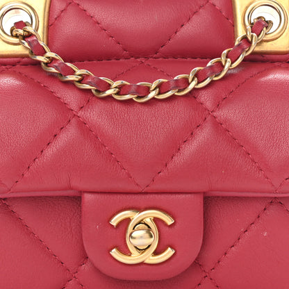 Chanel Calfskin Quilted Lady Handle Flap Card Holder With Chain Dark Pink 8 of 11