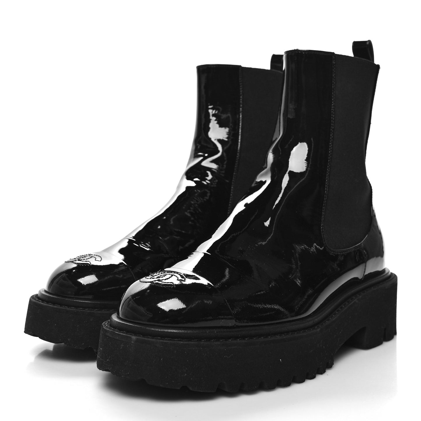 Patent Cap Toe Short Boots 38 Black