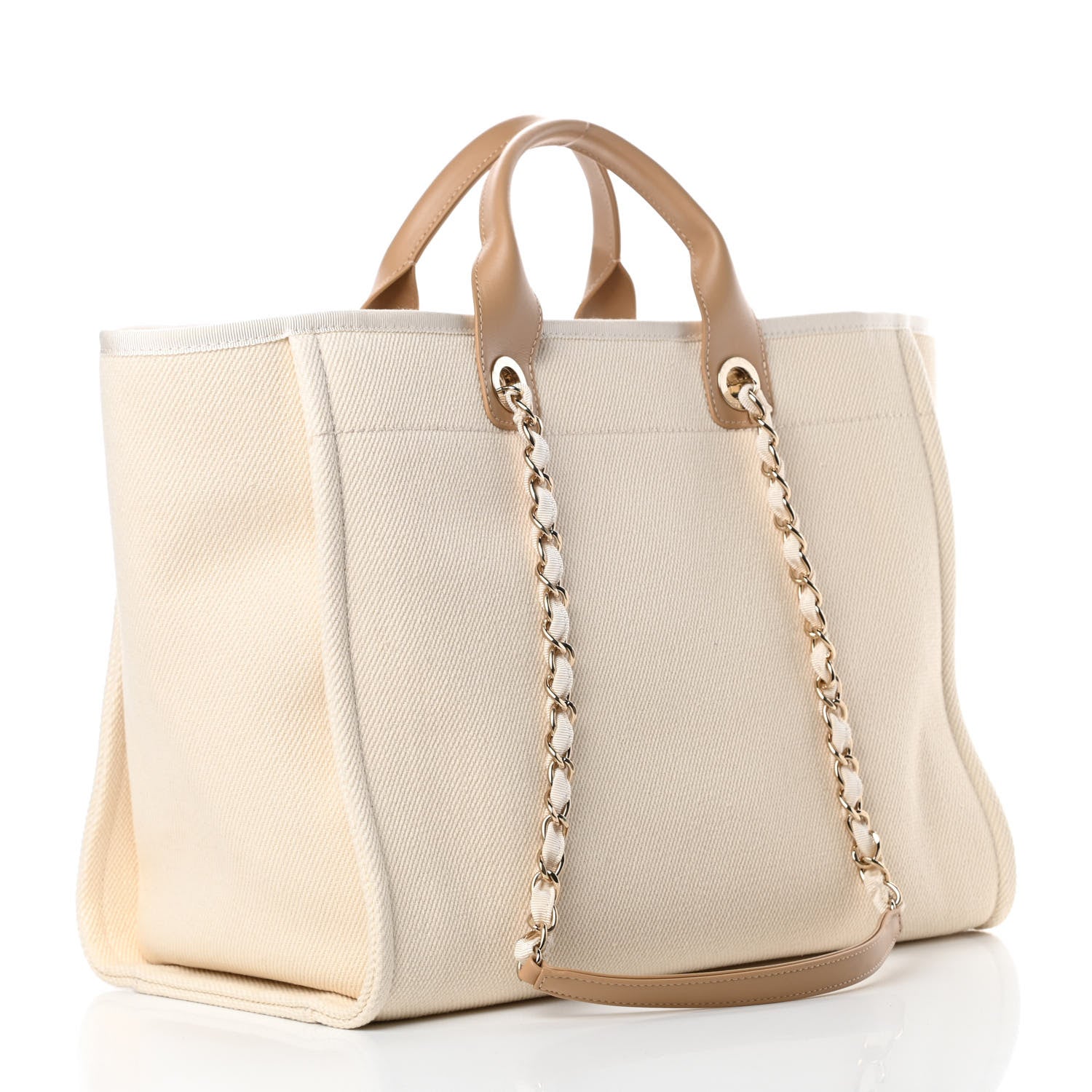 Chanel Canvas Pearl Medium Deauville Tote Ecru Beige 3 of 11