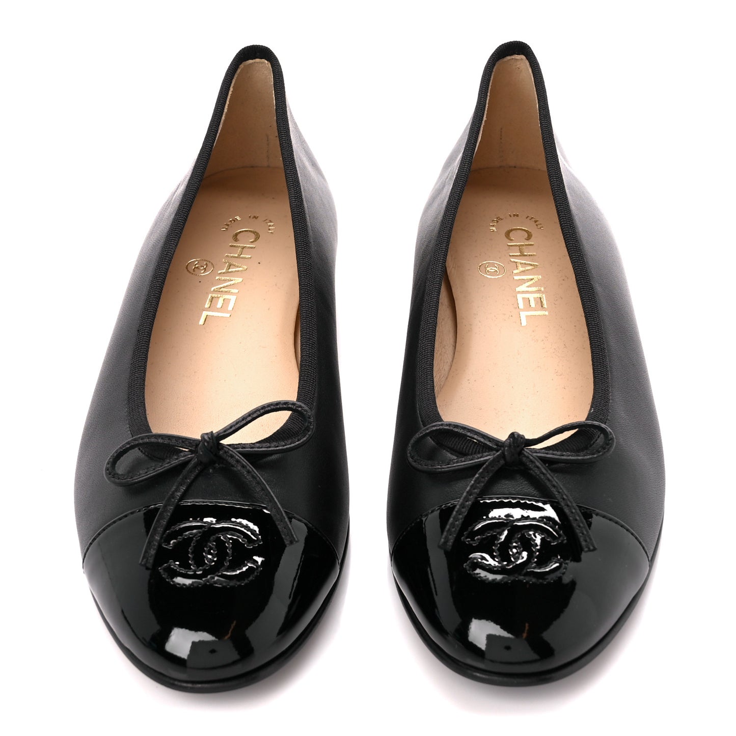 Lambskin Patent Cap Toe CC Ballerina Flats 38.5 Black