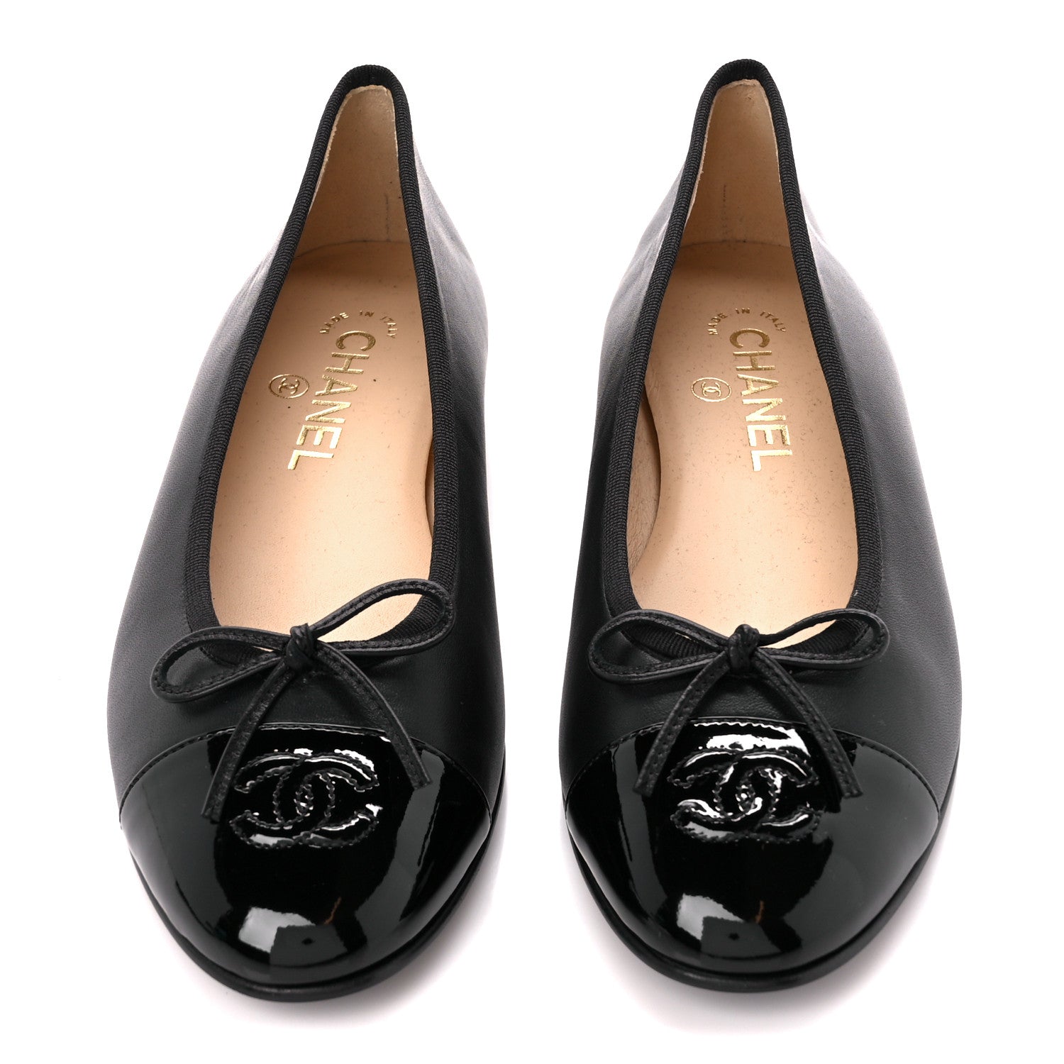 Chanel Lambskin Patent Cap Toe CC Ballerina Flats 38.5 Black 2 of 9