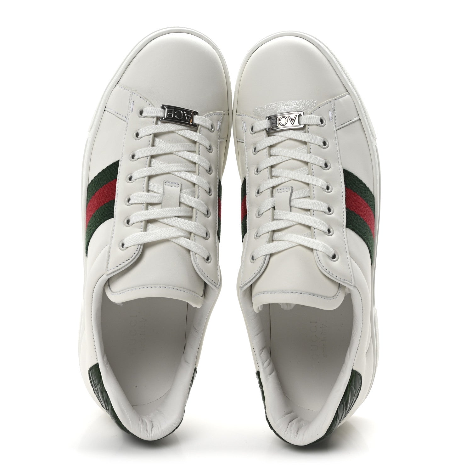 Gucci Calfskin Crocodile Web Womens Ace Sneakers 39.5 White Green 2 of 11