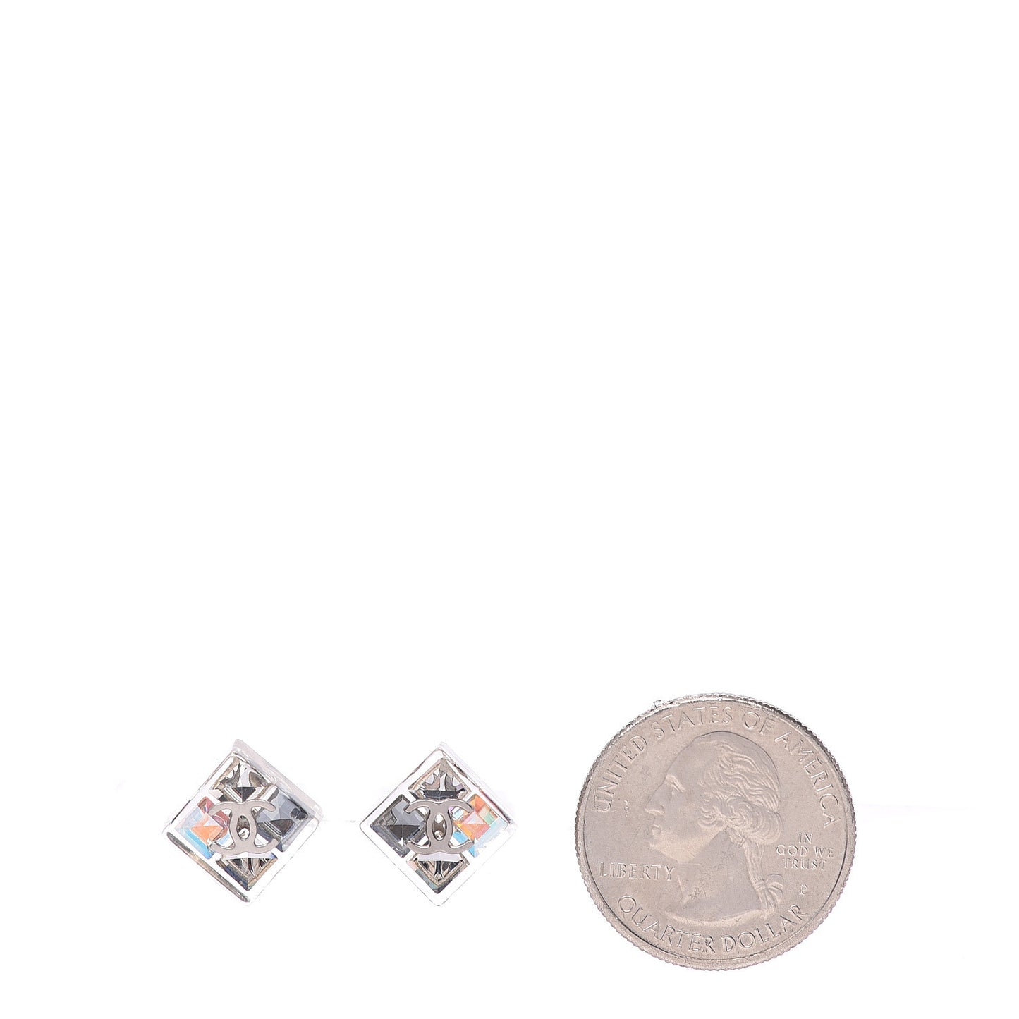 Transparent Resin Iridescent Crystal CC Cube Earrings Silver