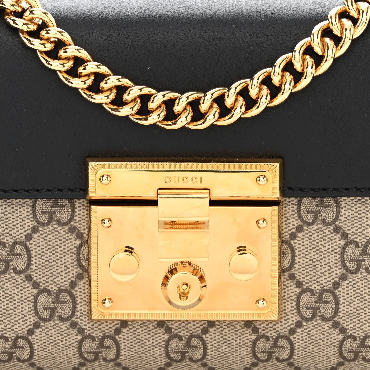 Gucci GG Supreme Monogram Calfskin Small Padlock Shoulder Bag Beige Black Cuir 8 of 15