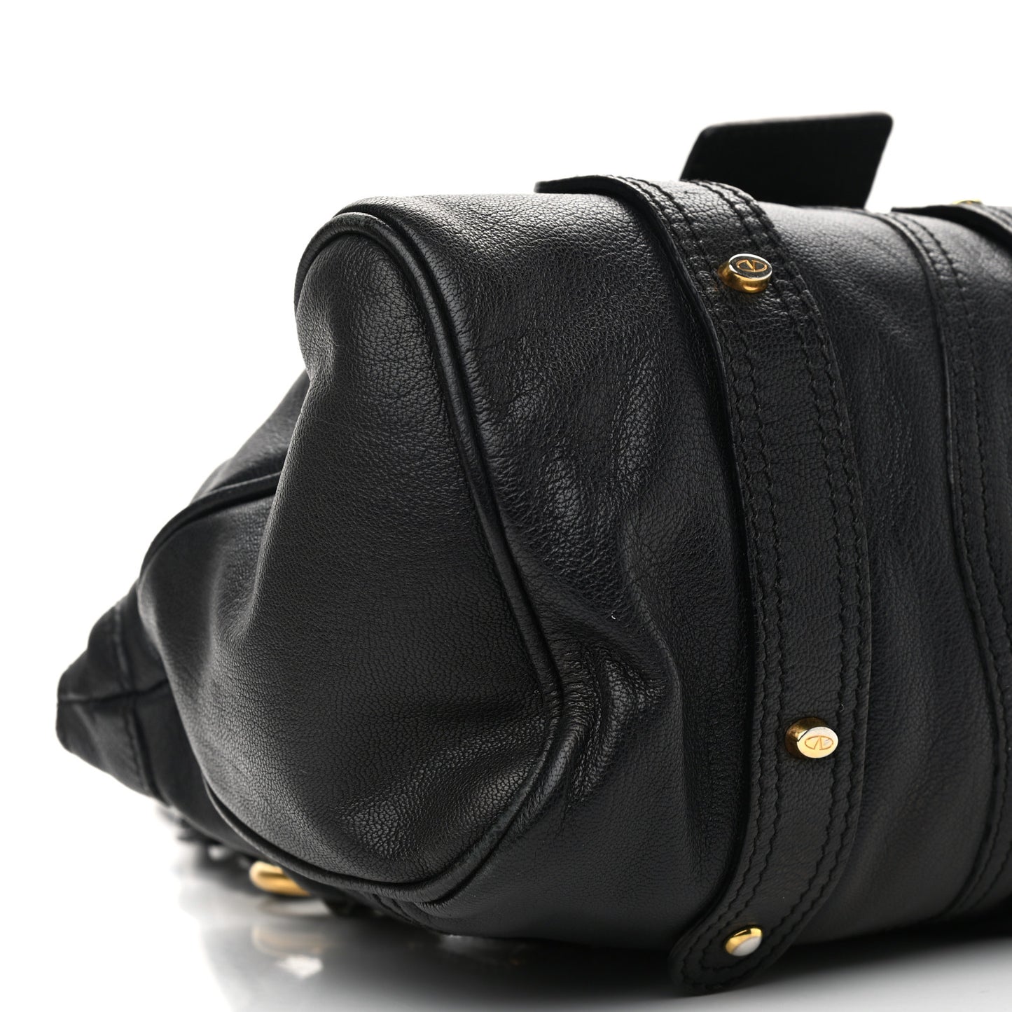 Grained Calfskin Catch Satchel Black